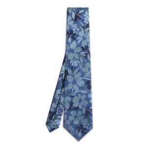 NEW ISAIA men's silk and linen 7 fold tie in blue floral